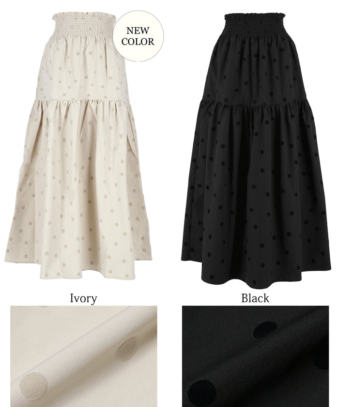 Flocked dot pattern firm tiered skirt