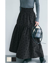 Flocked dot pattern firm tiered skirt