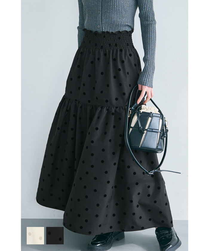 Flocked dot pattern firm tiered skirt