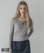 Mini logo embroidered ribbed top
