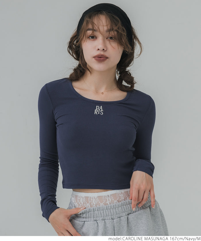 Mini logo embroidered ribbed top