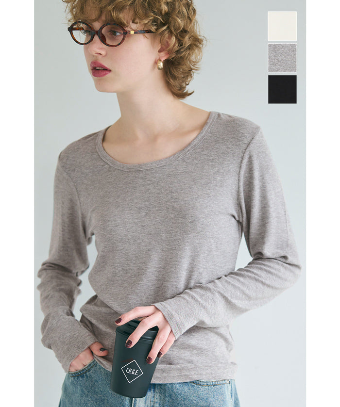 U-neck long sleeve ribbed T-shirt