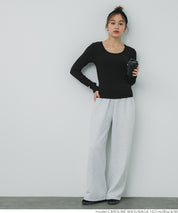 U-neck long sleeve ribbed T-shirt