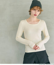 U-neck long sleeve ribbed T-shirt