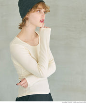 U-neck long sleeve ribbed T-shirt