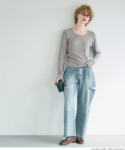 U-neck long sleeve ribbed T-shirt