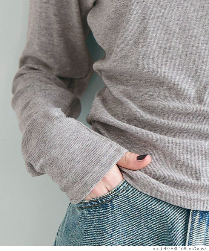 U-neck long sleeve ribbed T-shirt