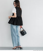 Japanese style V-neck lotus leaf stitching babydoll vest