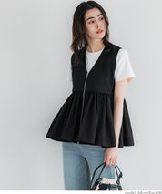 Japanese style V-neck lotus leaf stitching babydoll vest