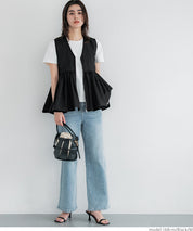 Japanese style V-neck lotus leaf stitching babydoll vest