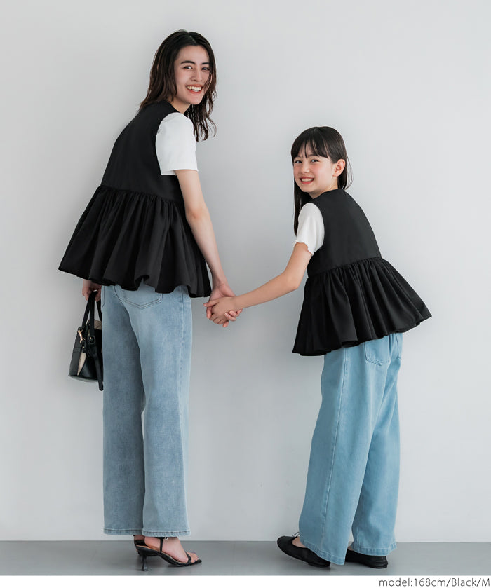 Japanese style V-neck lotus leaf stitching babydoll vest