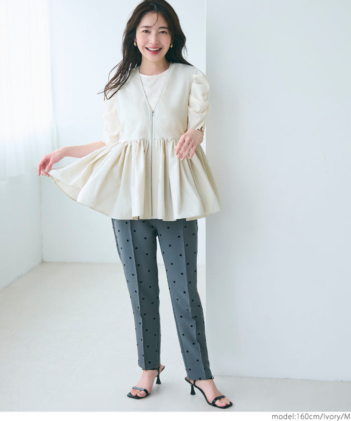 Japanese style V-neck lotus leaf stitching babydoll vest