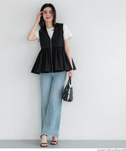 Japanese style V-neck lotus leaf stitching babydoll vest