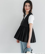 Japanese style V-neck lotus leaf stitching babydoll vest