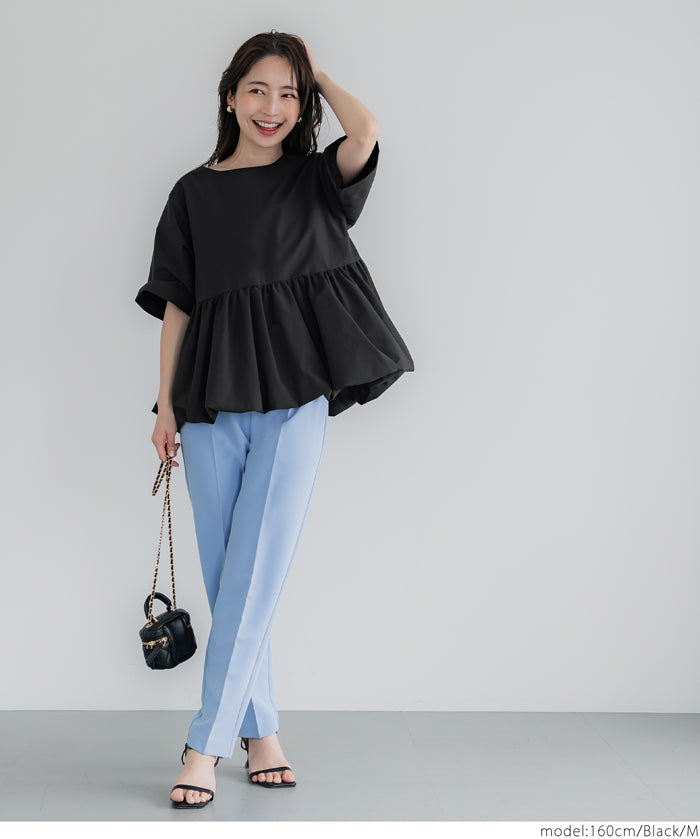 Balloon hem slim short sleeve babydoll