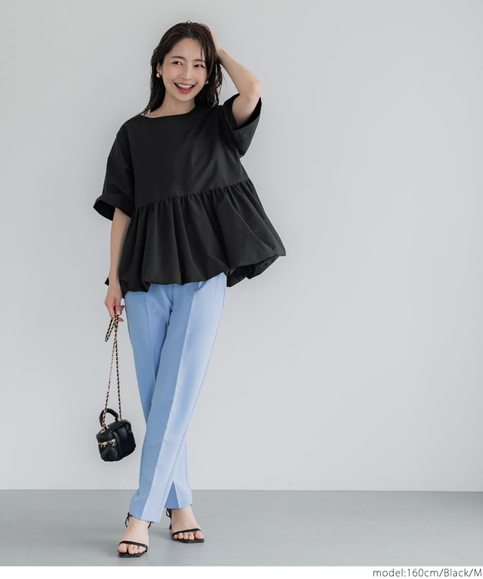 Balloon hem slim short sleeve babydoll