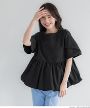 Balloon hem slim short sleeve babydoll