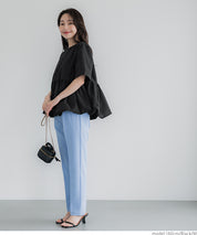 Balloon hem slim short sleeve babydoll