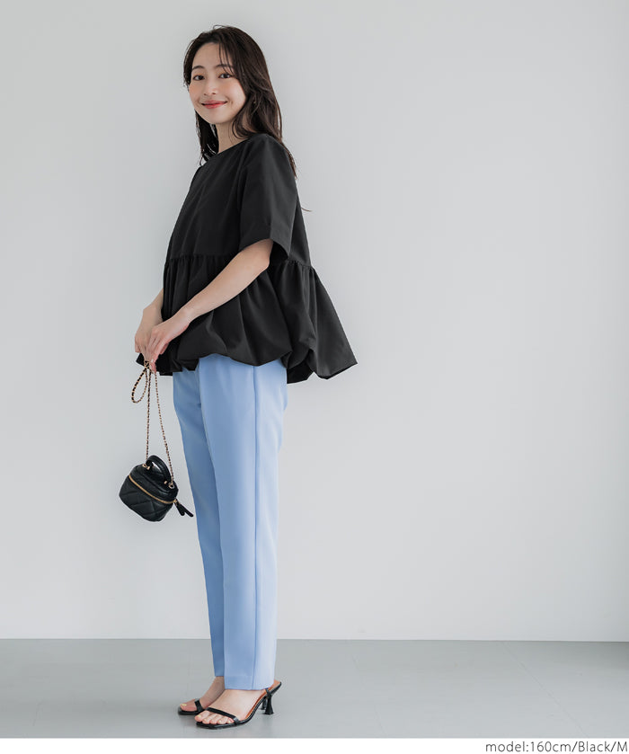 Balloon hem slim short sleeve babydoll