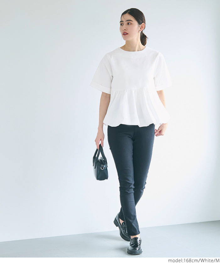 Balloon hem slim short sleeve babydoll