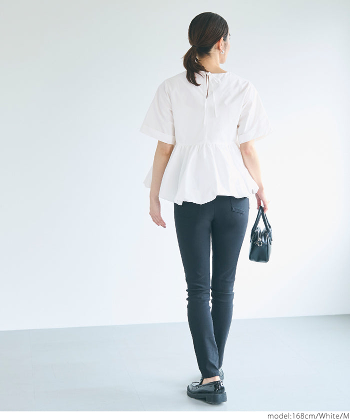 Balloon hem slim short sleeve babydoll