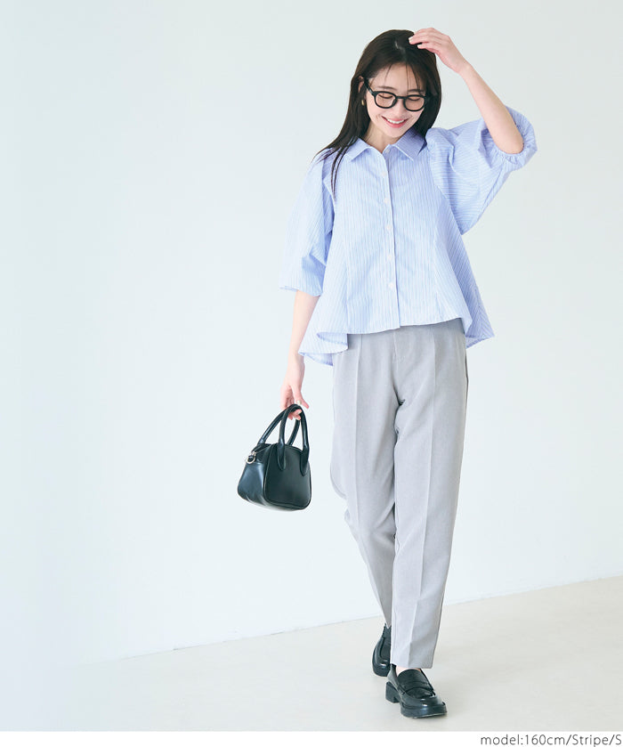 Japanese style puff sleeve A-line shirt