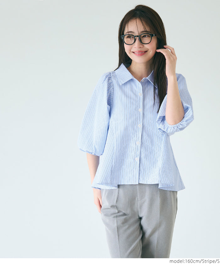 Japanese style puff sleeve A-line shirt