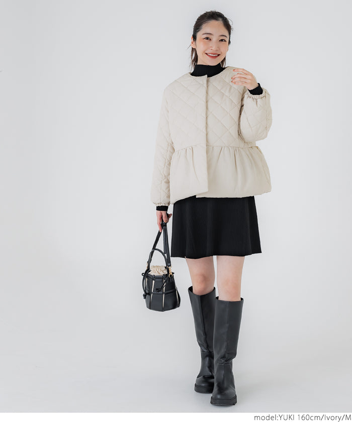 Quilted gathered blouson with pearls