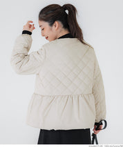 Quilted gathered blouson with pearls