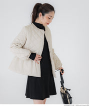 Quilted gathered blouson with pearls