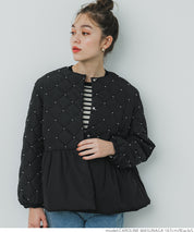 Quilted gathered blouson with pearls