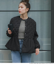 Quilted gathered blouson with pearls