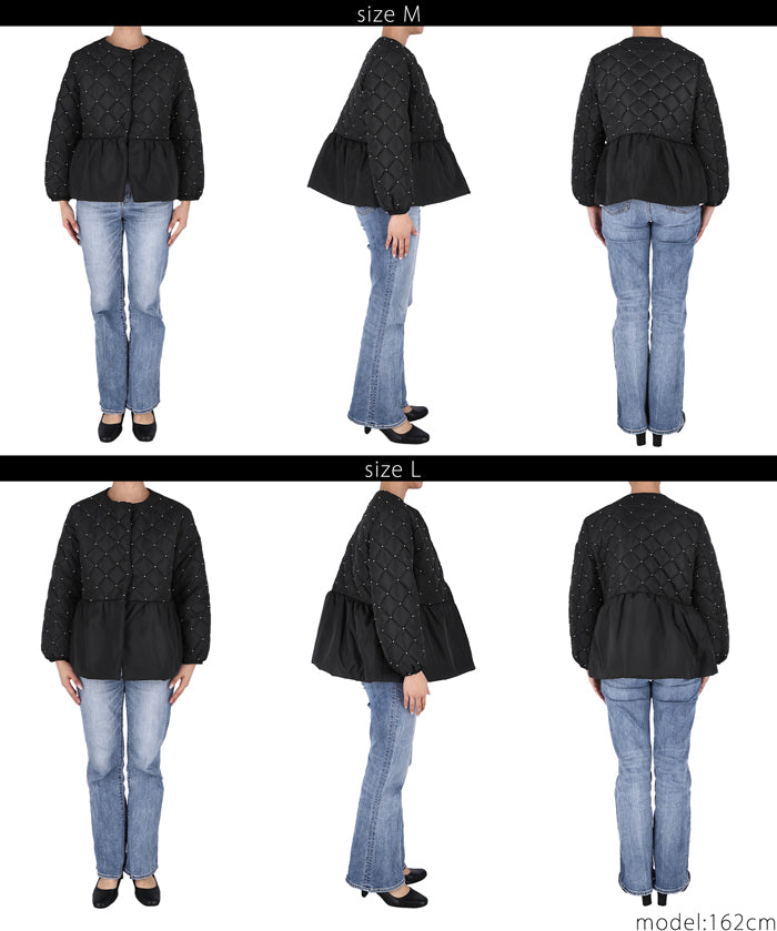 Quilted gathered blouson with pearls