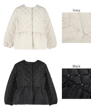 Quilted gathered blouson with pearls