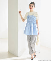 Japanese style mid-length vest with ruched spaghetti straps