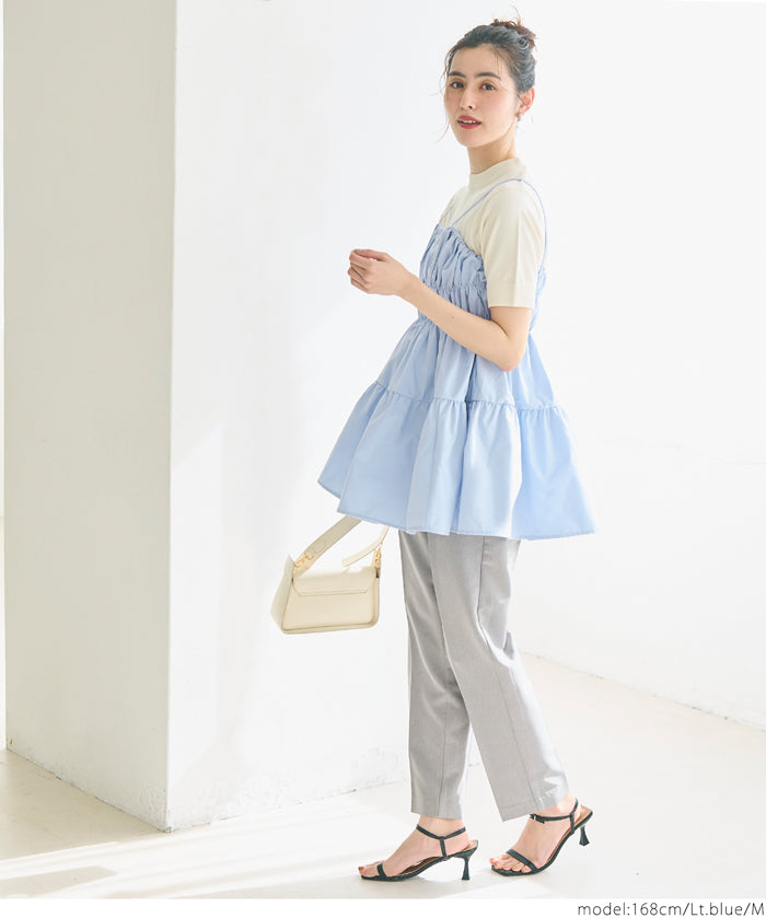 Japanese style mid-length vest with ruched spaghetti straps