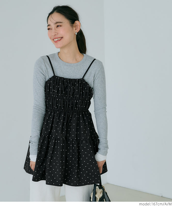 Japanese style mid-length vest with ruched spaghetti straps