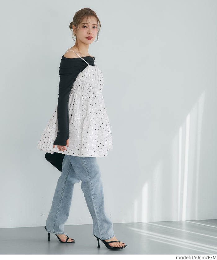 Japanese style mid-length vest with ruched spaghetti straps