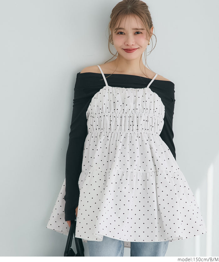 Japanese style mid-length vest with ruched spaghetti straps