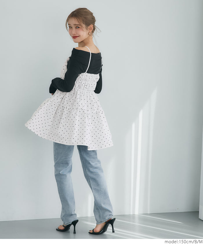 Japanese style mid-length vest with ruched spaghetti straps