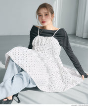 Japanese style mid-length vest with ruched spaghetti straps