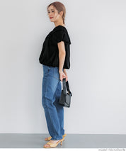 Two-Way Neck Puff Short Sleeve Ruffled Cropped Top