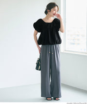 Two-Way Neck Puff Short Sleeve Ruffled Cropped Top