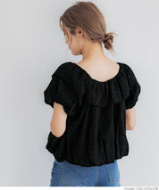Two-Way Neck Puff Short Sleeve Ruffled Cropped Top