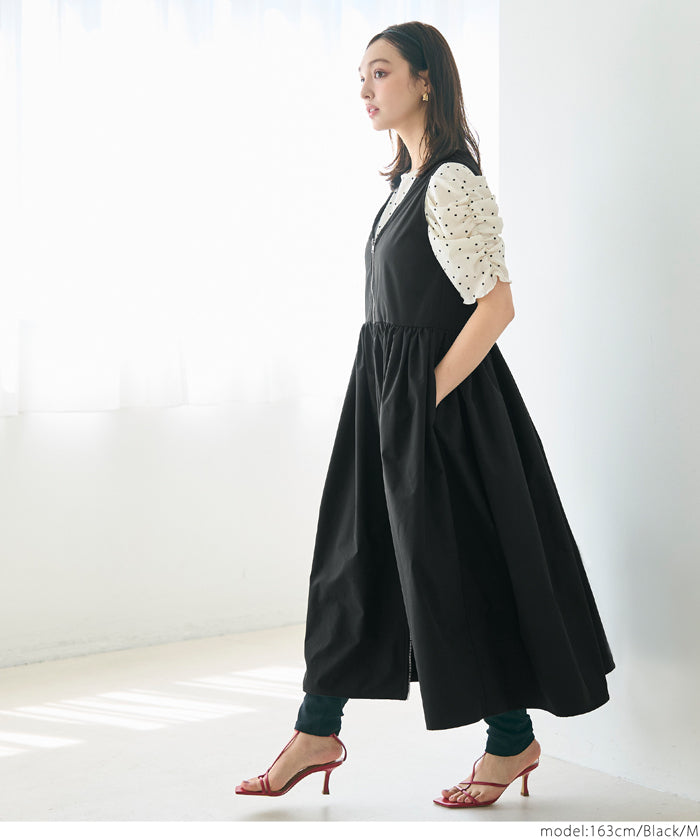 V-neck front zip-up dress