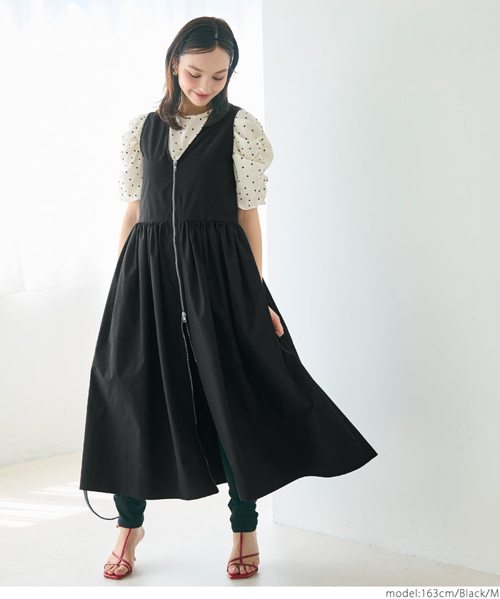 V-neck front zip-up dress