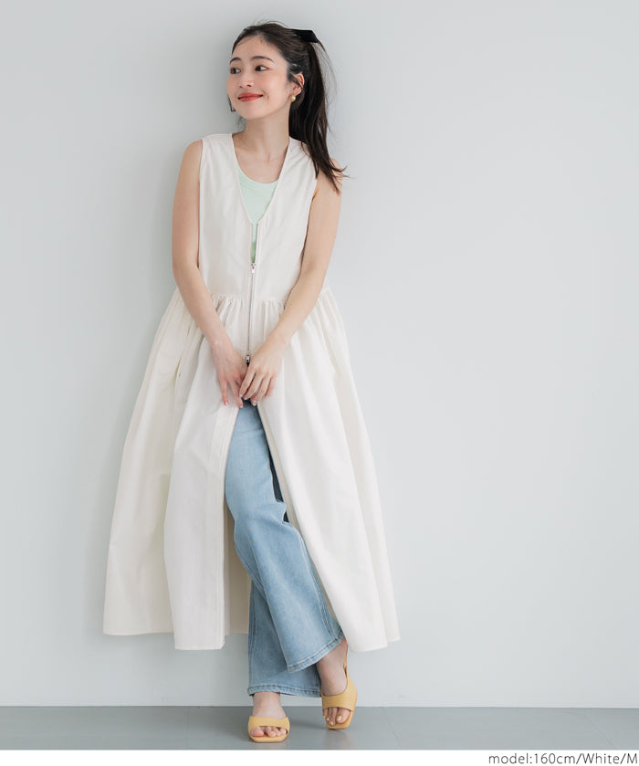 V-neck front zip-up dress