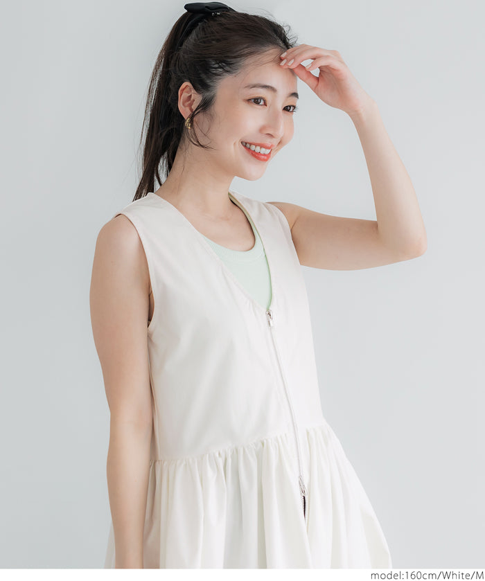 V-neck front zip-up dress