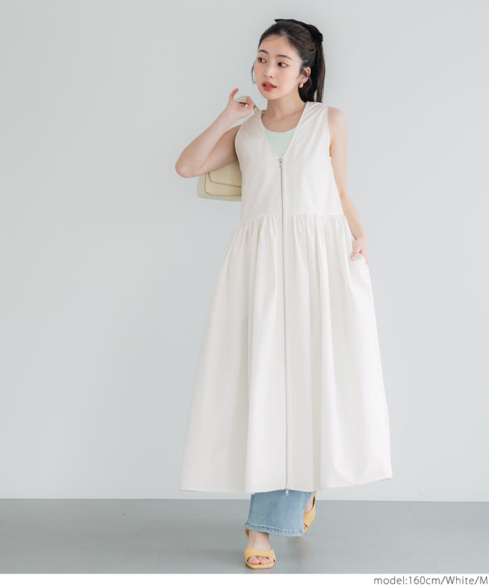 V-neck front zip-up dress