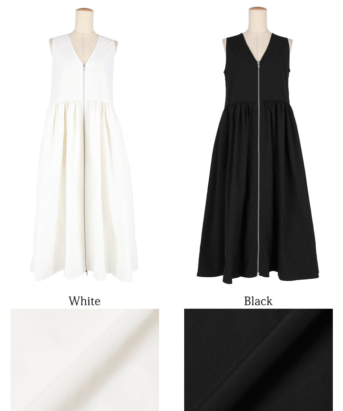 V-neck front zip-up dress